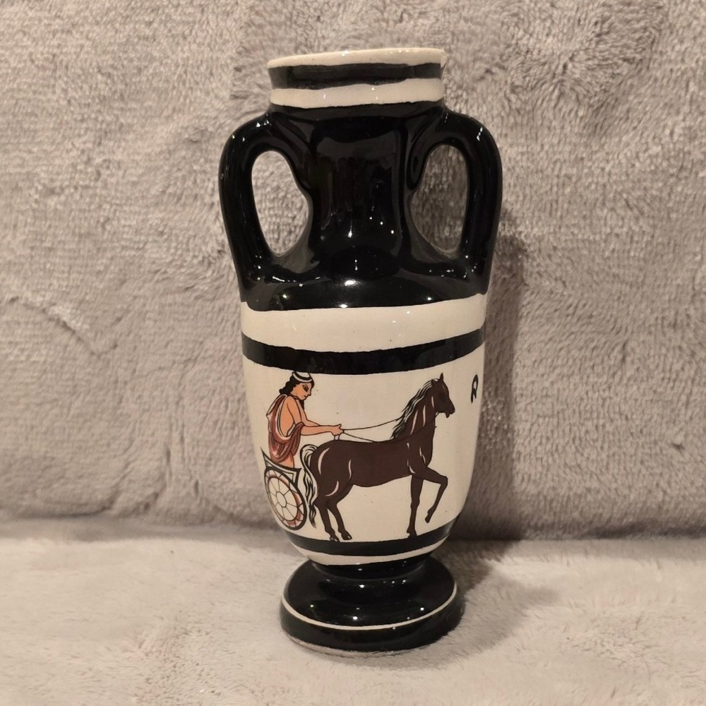 Vintage Mapir Roma Miniature Amphora Vase Black White Greek Chariot Gladiator